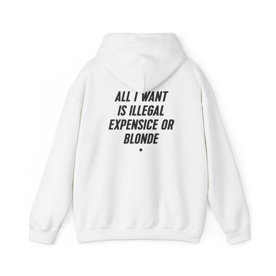 Hoodie — “All I Want Is Illegal, Expensive or Blonde” Graphic Pullover