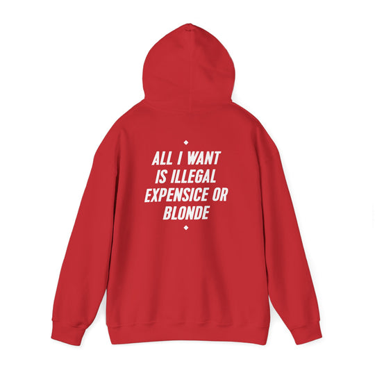 Hoodie — “All I Want Is Illegal, Expensive or Blonde” Graphic Pullover