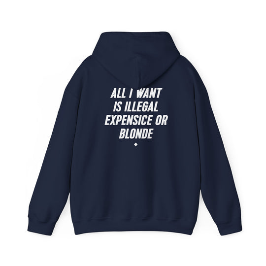 Hoodie — “All I Want Is Illegal, Expensive or Blonde” Graphic Pullover