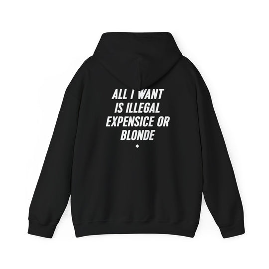 Hoodie — “All I Want Is Illegal, Expensive or Blonde” Graphic Pullover