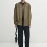 Loose fit stretch cotton twill shirt