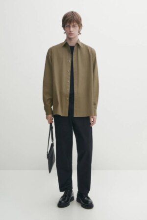 Loose fit stretch cotton twill shirt