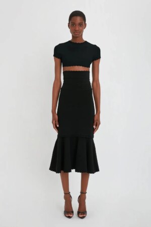 Flared Midi Skirt In Black
