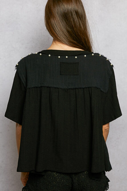 POL Lace Pearl Stud Round Neck Short Sleeve Shirt - Image 6