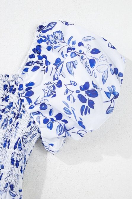 Smocked Printed Square Neck Puff Sleeve Dress - Image 13