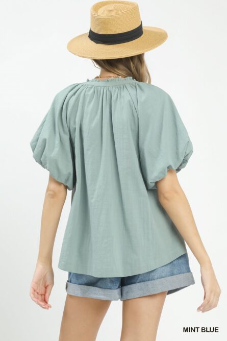 Umgee Lace Inset Puff Sleeve Boho Blouse - Image 5