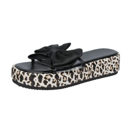 Bow Open Toe Leopard Platform Sandals - Image 3