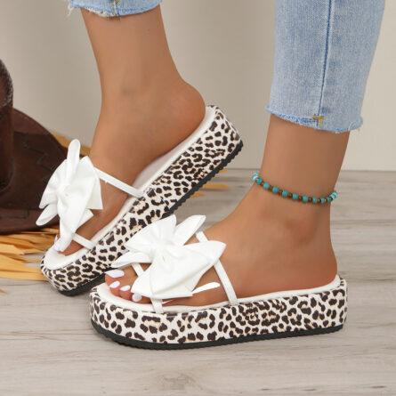 Bow Open Toe Leopard Platform Sandals - Image 4