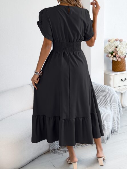 Smocked Frill Round Neck Midi Dress - Image 3