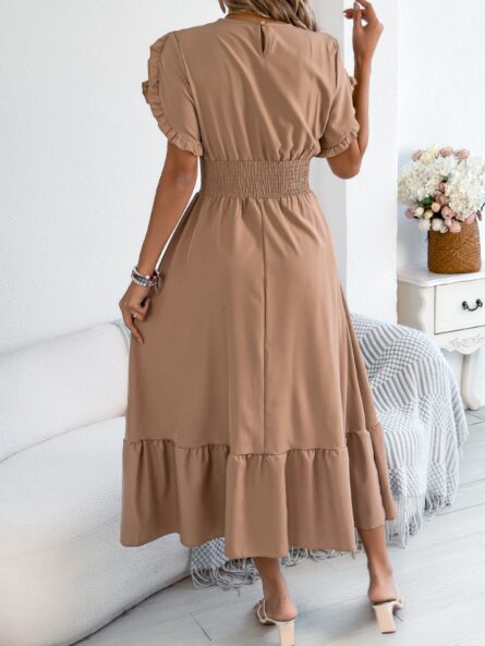 Smocked Frill Round Neck Midi Dress - Image 11