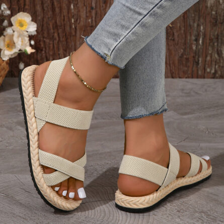 Crisscross Open Toe Flat Sandals - Image 9