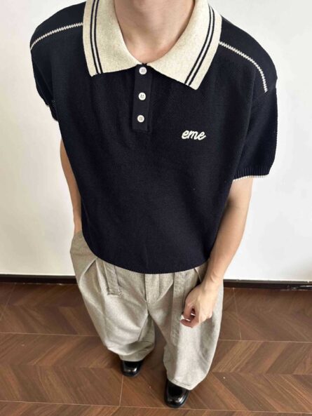 Men's Retro Knitted Polo with Embroidered Logo - Image 3