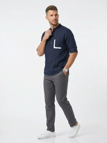 Men's Plus Size Casual Button Detail Shirt with Pocket - Image 7