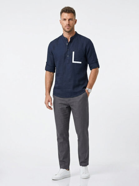 Men's Plus Size Casual Button Detail Shirt with Pocket - Image 6