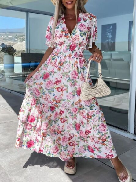 Floral Print Flutter Sleeve Maxi Dress - Image 4