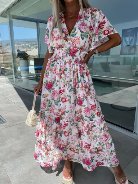 Floral Print Flutter Sleeve Maxi Dress - Image 2