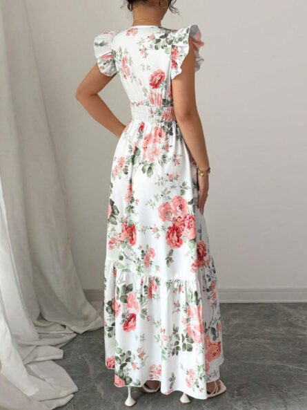 Floral Print Ruffle Sleeve Tiered Maxi Dress - Image 3