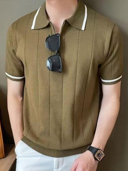 Men's Plus Size Quarter Zip Short Sleeve Polo - Image 7