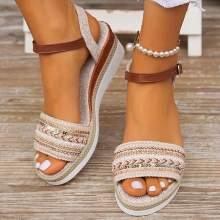 Rhinestone Open Toe Wedge Sandals - Image 1
