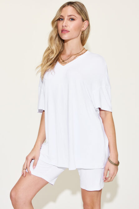 Basic Bae Full Size V-Neck Drop Shoulder T-Shirt and Shorts Set - Image 14