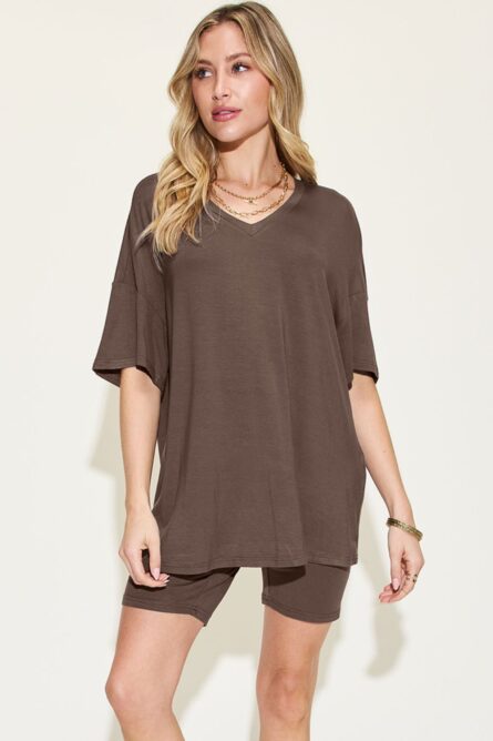 Basic Bae Full Size V-Neck Drop Shoulder T-Shirt and Shorts Set - Image 18
