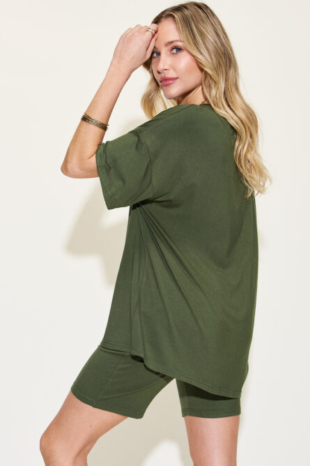 Basic Bae Full Size V-Neck Drop Shoulder T-Shirt and Shorts Set - Image 24