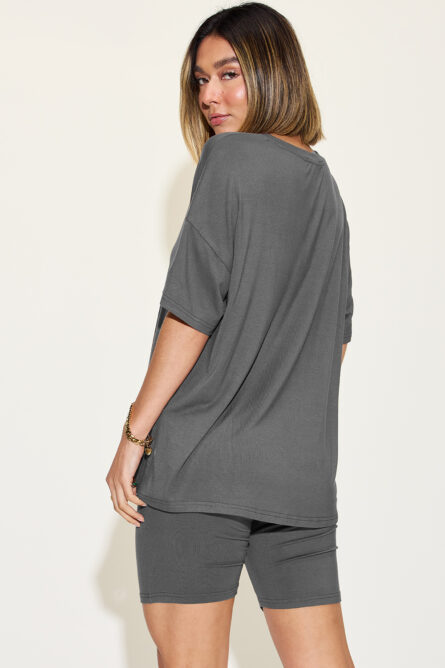 Basic Bae Full Size V-Neck Drop Shoulder T-Shirt and Shorts Set - Image 30
