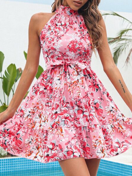 Floral Print Halter Neck Mini Dress - Image 3