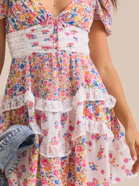 Floral Puff Sleeve Tiered Mini Dress - Image 19