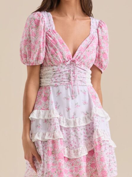 Floral Puff Sleeve Tiered Mini Dress - Image 9