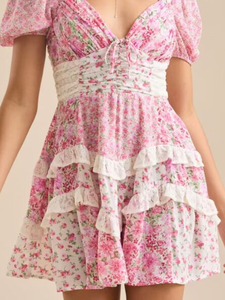 Floral Puff Sleeve Tiered Mini Dress - Image 3