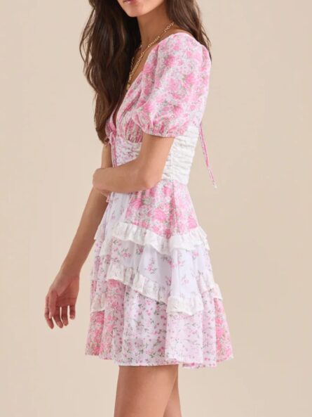 Floral Puff Sleeve Tiered Mini Dress - Image 10