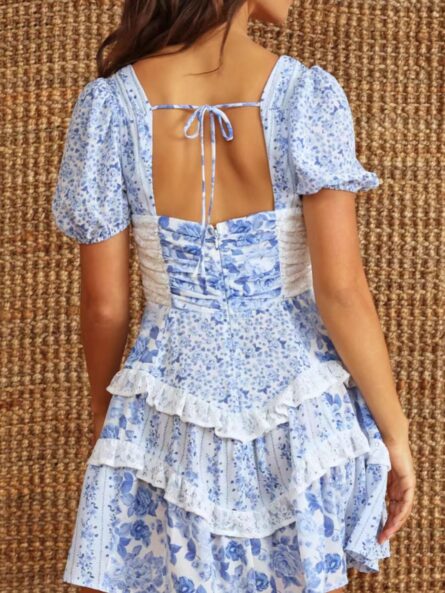 Floral Puff Sleeve Tiered Mini Dress - Image 7