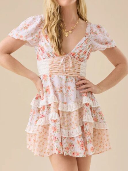Floral Puff Sleeve Tiered Mini Dress - Image 23