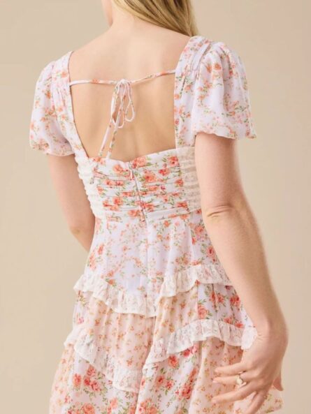 Floral Puff Sleeve Tiered Mini Dress - Image 22