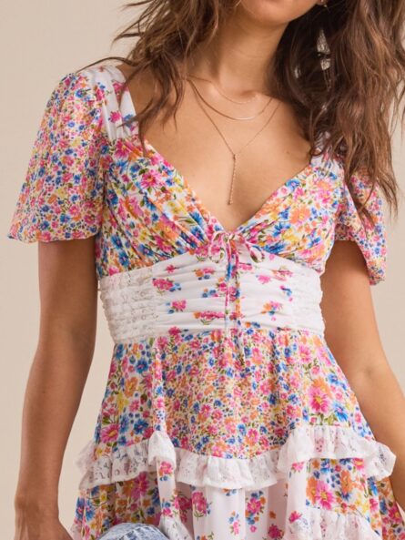 Floral Puff Sleeve Tiered Mini Dress - Image 20