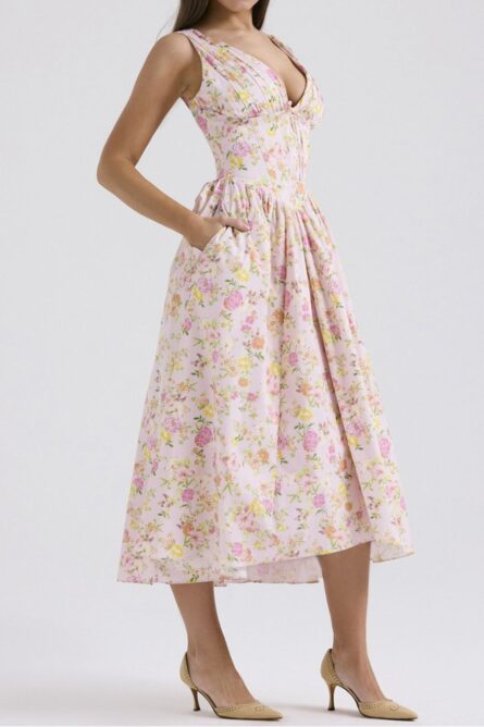 Floral V-Neck Sleeveless Midi Dress with Pockets - Image 5