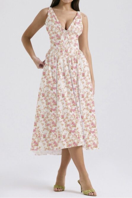 Floral V-Neck Sleeveless Midi Dress with Pockets - Image 11