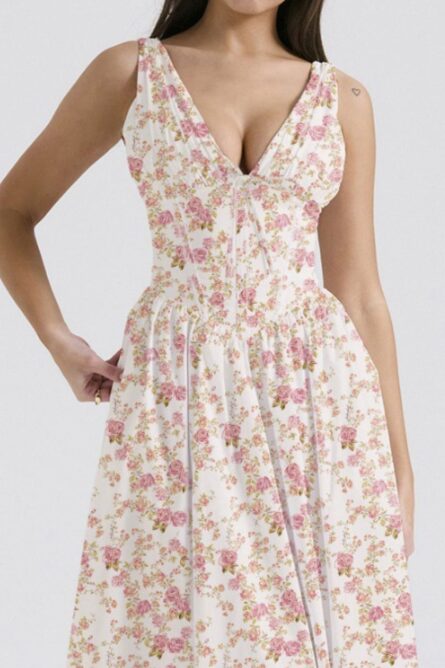 Floral V-Neck Sleeveless Midi Dress with Pockets - Image 10