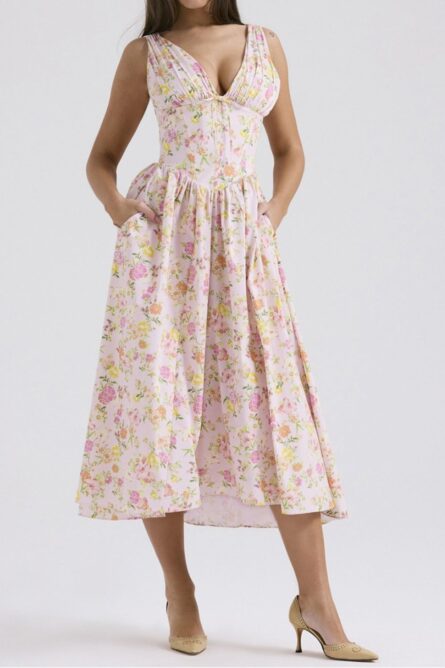 Floral V-Neck Sleeveless Midi Dress with Pockets - Image 9