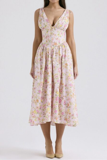 Floral V-Neck Sleeveless Midi Dress with Pockets - Image 8