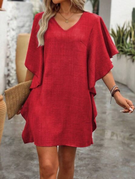 Ruffled Flutter Sleeve V-Neck Mini Dress - Image 13