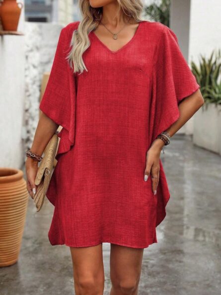 Ruffled Flutter Sleeve V-Neck Mini Dress - Image 12