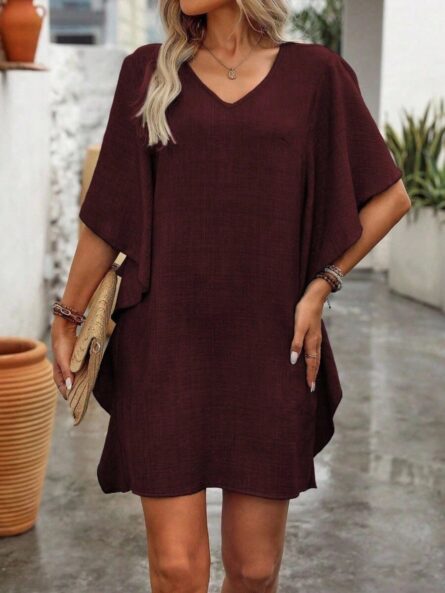 Ruffled Flutter Sleeve V-Neck Mini Dress - Image 4