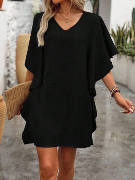 Ruffled Flutter Sleeve V-Neck Mini Dress - Image 19