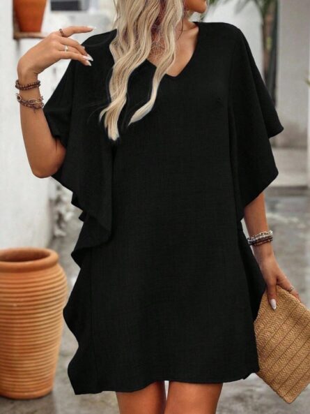 Ruffled Flutter Sleeve V-Neck Mini Dress - Image 17