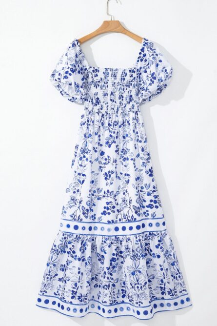 Smocked Printed Square Neck Puff Sleeve Dress - Image 10