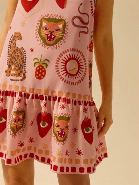 Printed Ruffle Hem Mini Dress - Image 3