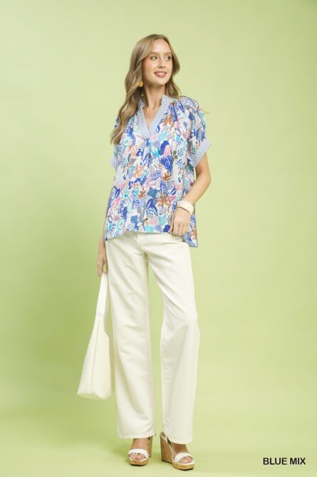 Umgee Mix Boho Printed V-Neck Top - Image 4