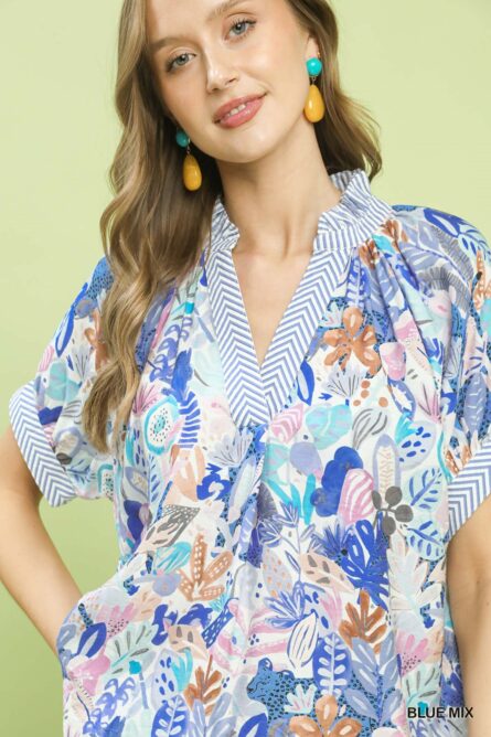 Umgee Mix Boho Printed V-Neck Top - Image 3